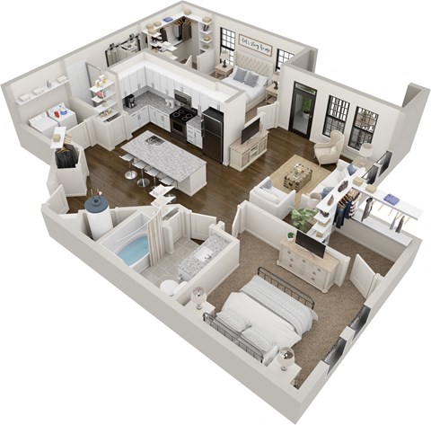 Floor plan for 2 beds, 2 baths, 1262 sqft